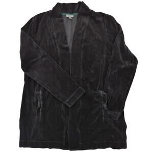 T by TALBOTS Black Velour Open Front Long Sleeve Cardigan Women's Size M